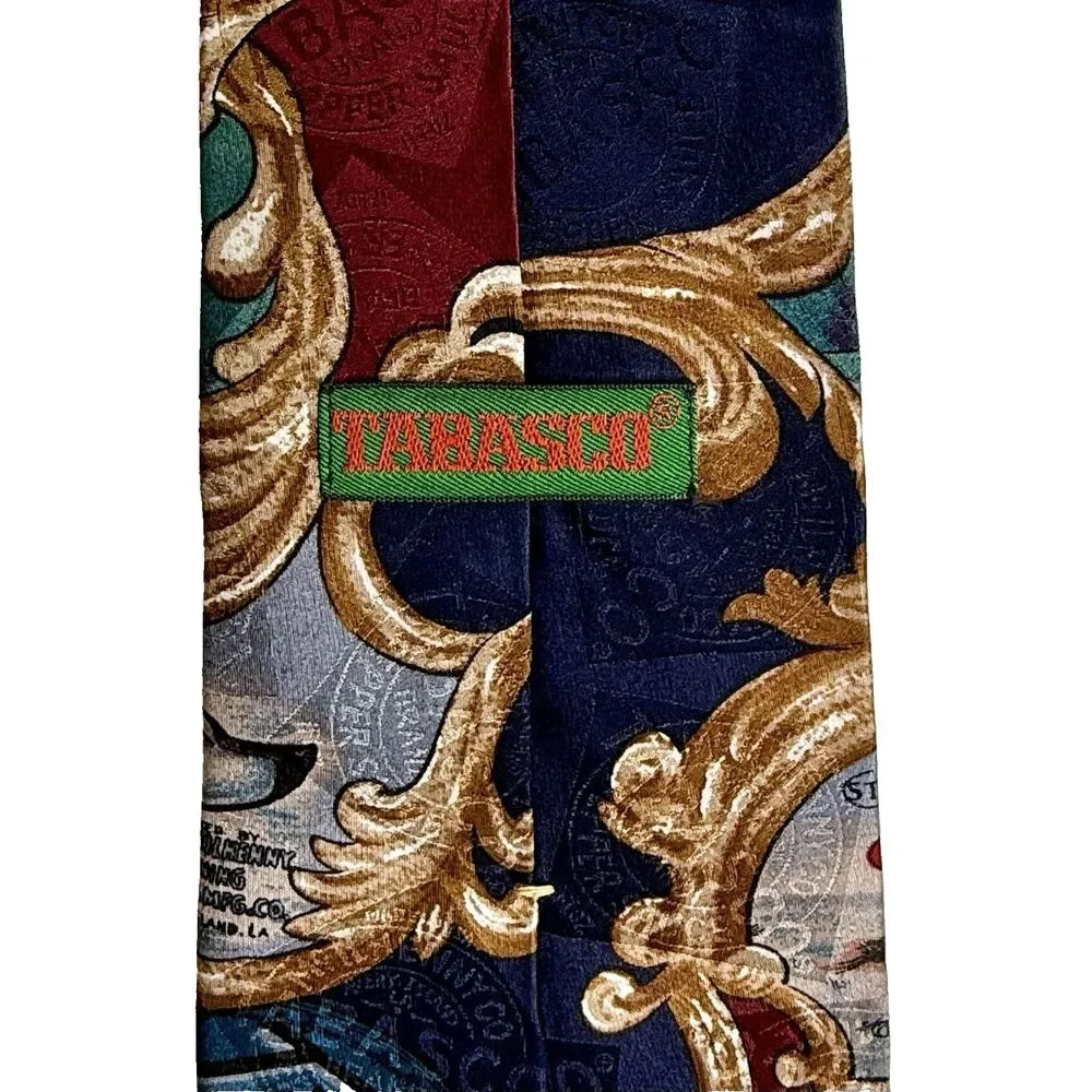 TABASCO Hot Sauce Men's Silk Tie Gold Blues Ocean Seafood Cowboy Novelty 57